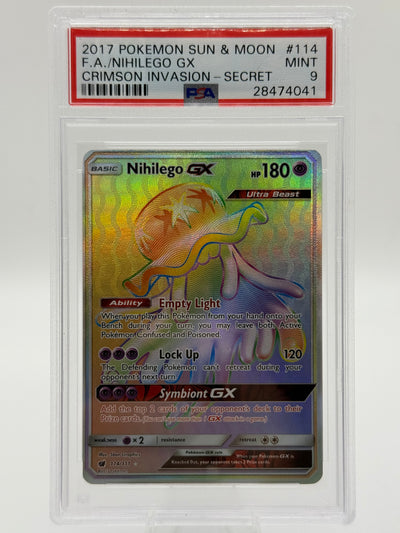 PSA 9 - Nihilego GX Full Art Secret (114/111) - Sun & Moon: Crimson Invasion